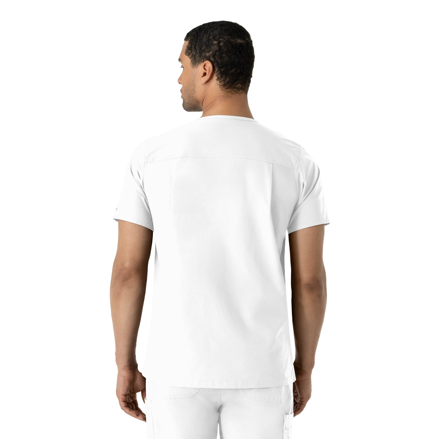 Force Essentials Men's V-Neck Shirttail Scrub Top White back view