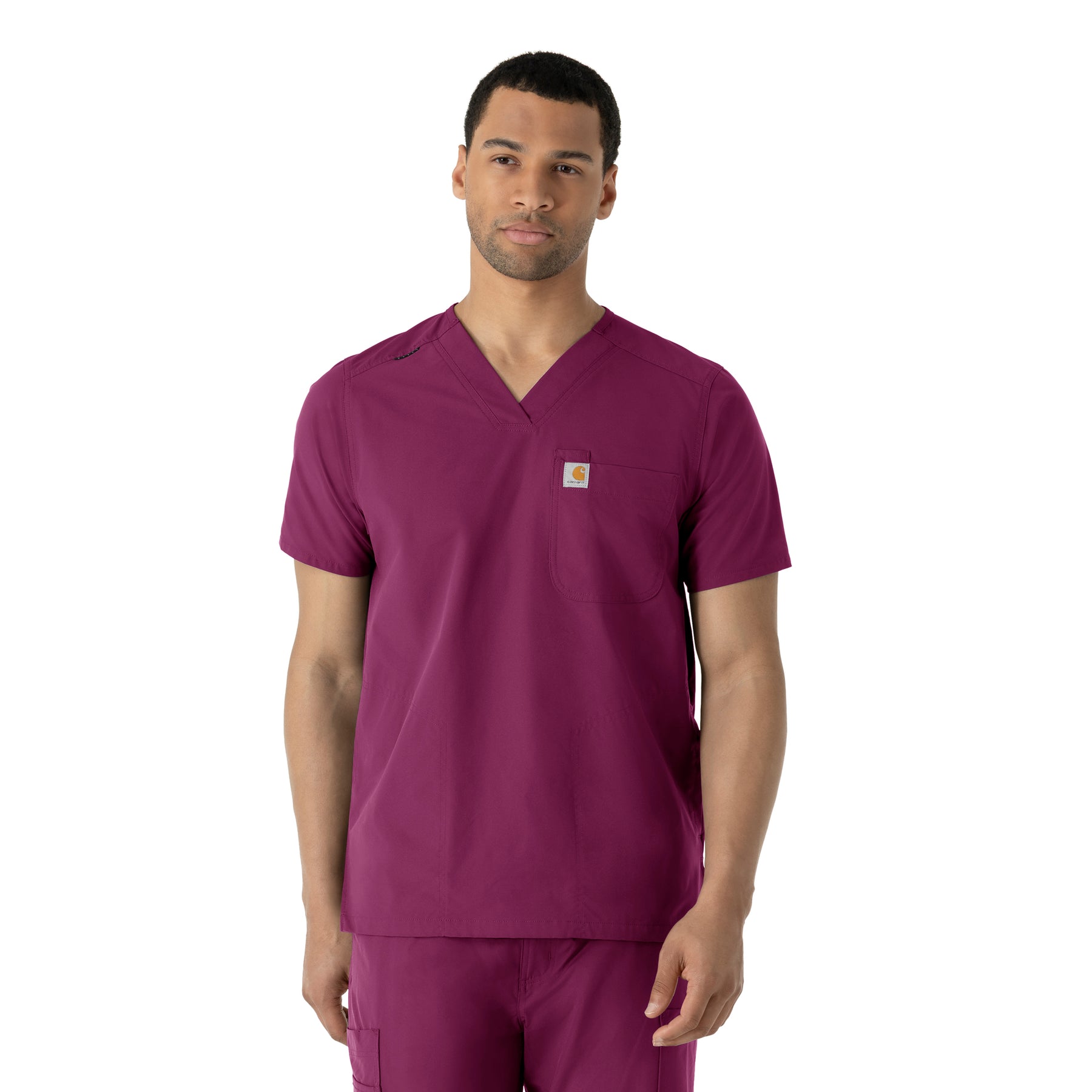 Force Essentials Men's V-Neck Shirttail Scrub Top Wine