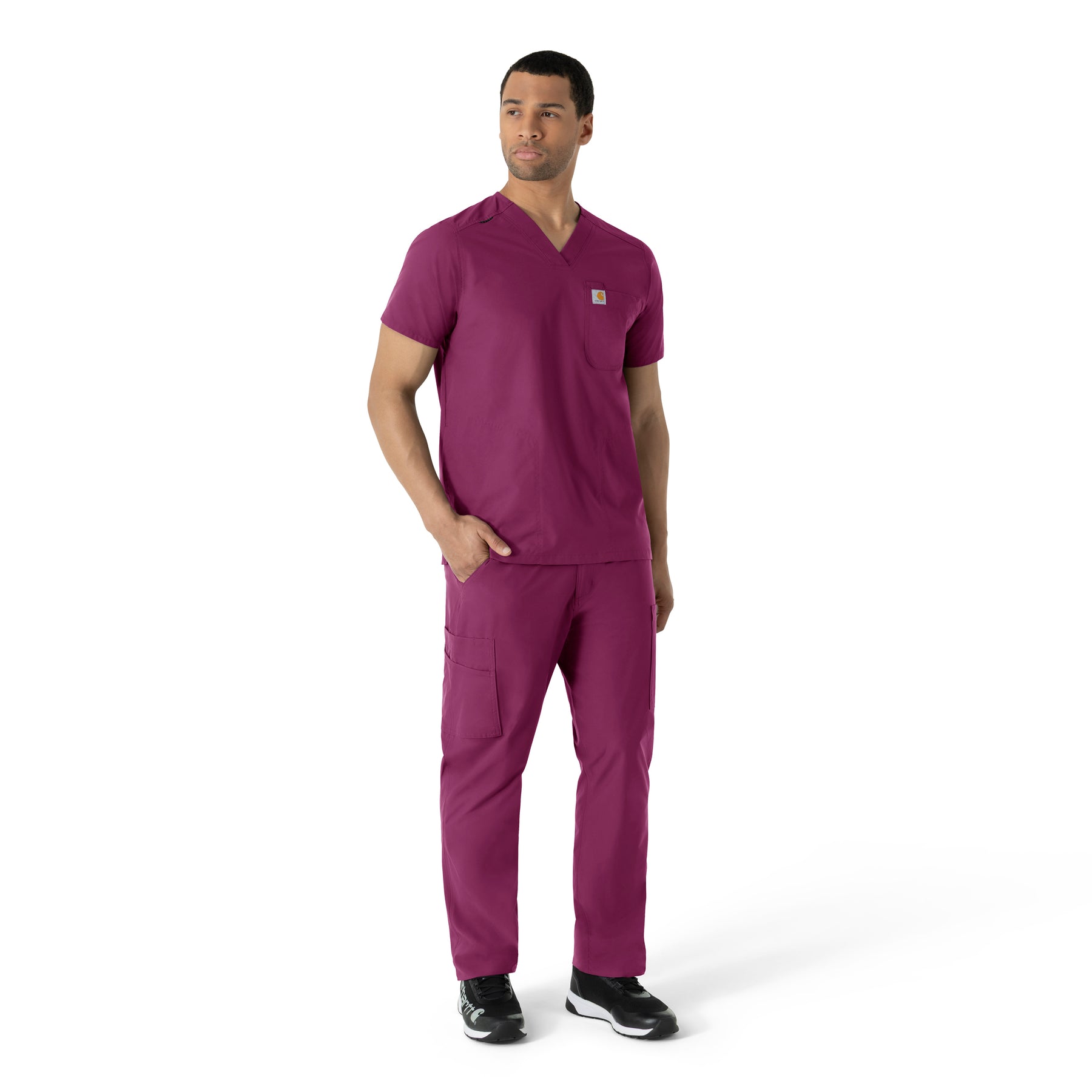Force Essentials Men's V-Neck Shirttail Scrub Top Wine full scrub set
