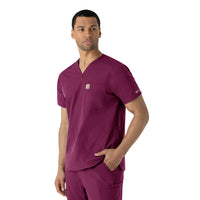 Force Essentials Men's V-Neck Shirttail Scrub Top Wine side view