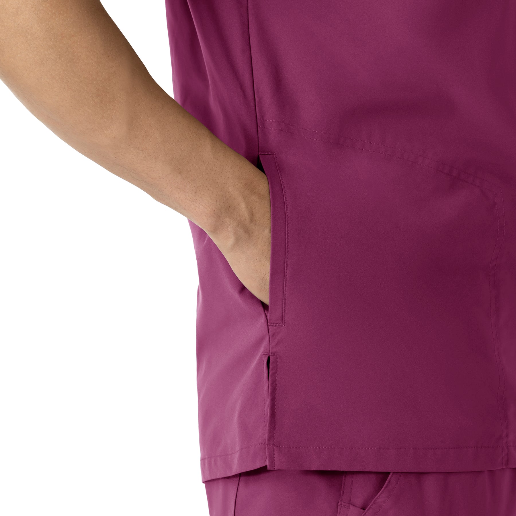 Force Essentials Men's V-Neck Shirttail Scrub Top Wine front detail