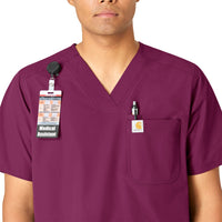 Force Essentials Men's V-Neck Shirttail Scrub Top Wine front detail