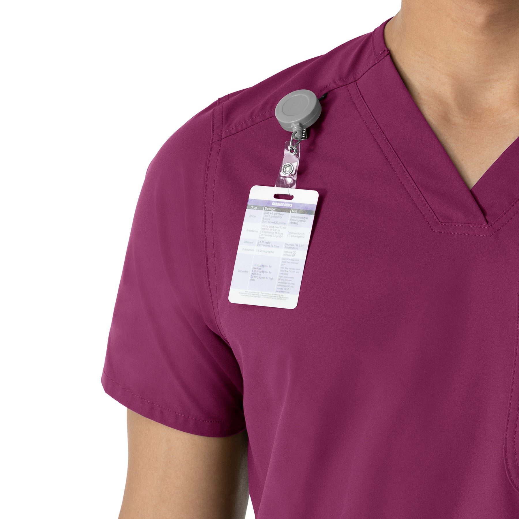 Force Essentials Men's V-Neck Shirttail Scrub Top Wine side detail 1