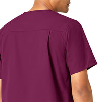 Force Essentials Men's V-Neck Shirttail Scrub Top Wine side detail 1