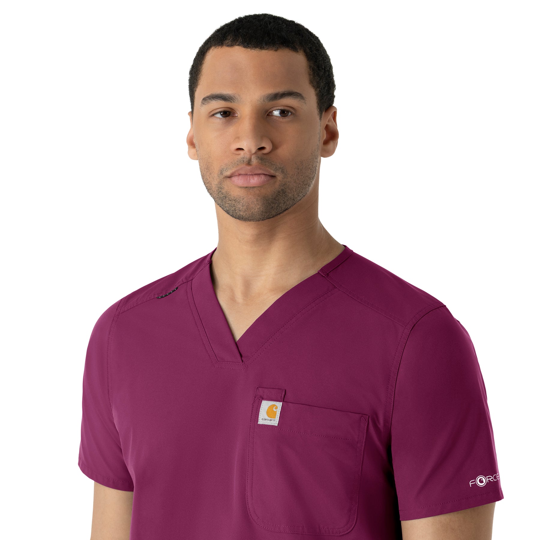Force Essentials Men's V-Neck Shirttail Scrub Top Wine side detail 2