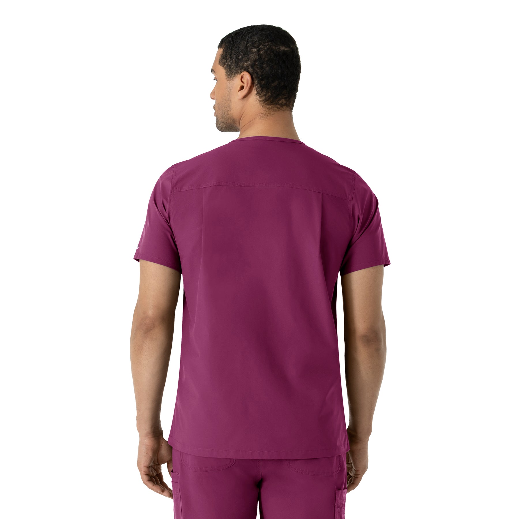 Force Essentials Men's V-Neck Shirttail Scrub Top Wine back view