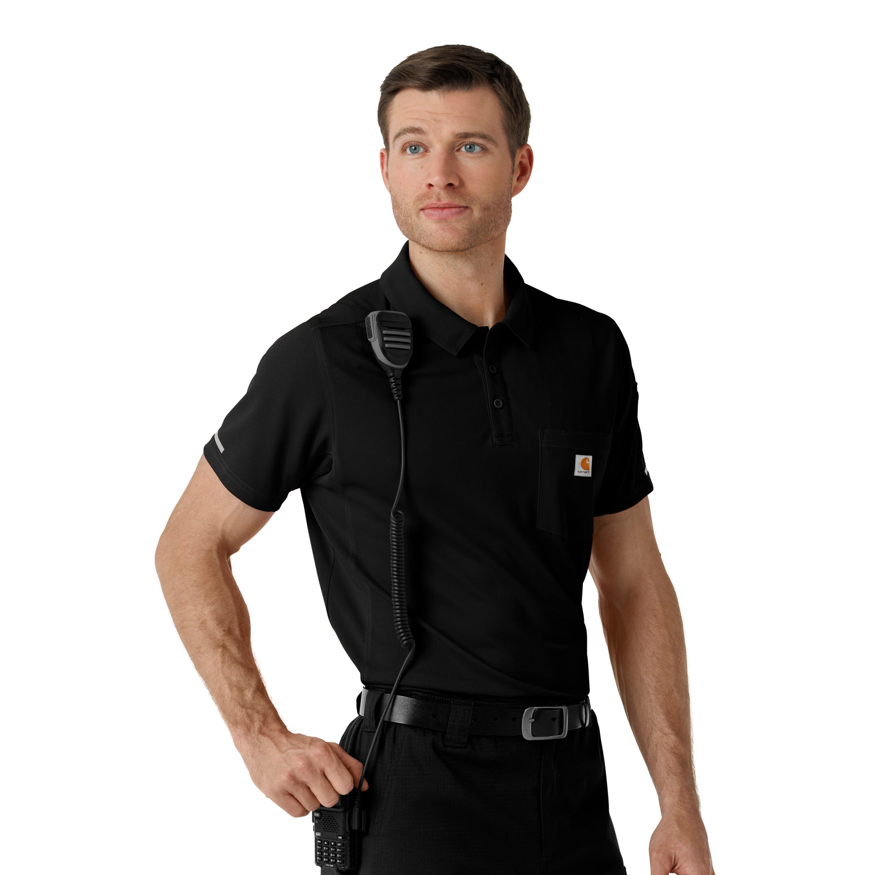 Rugged Flex RSCU Men's Lightweight Short Sleeve Polo Scrub Top Black side detail 2
