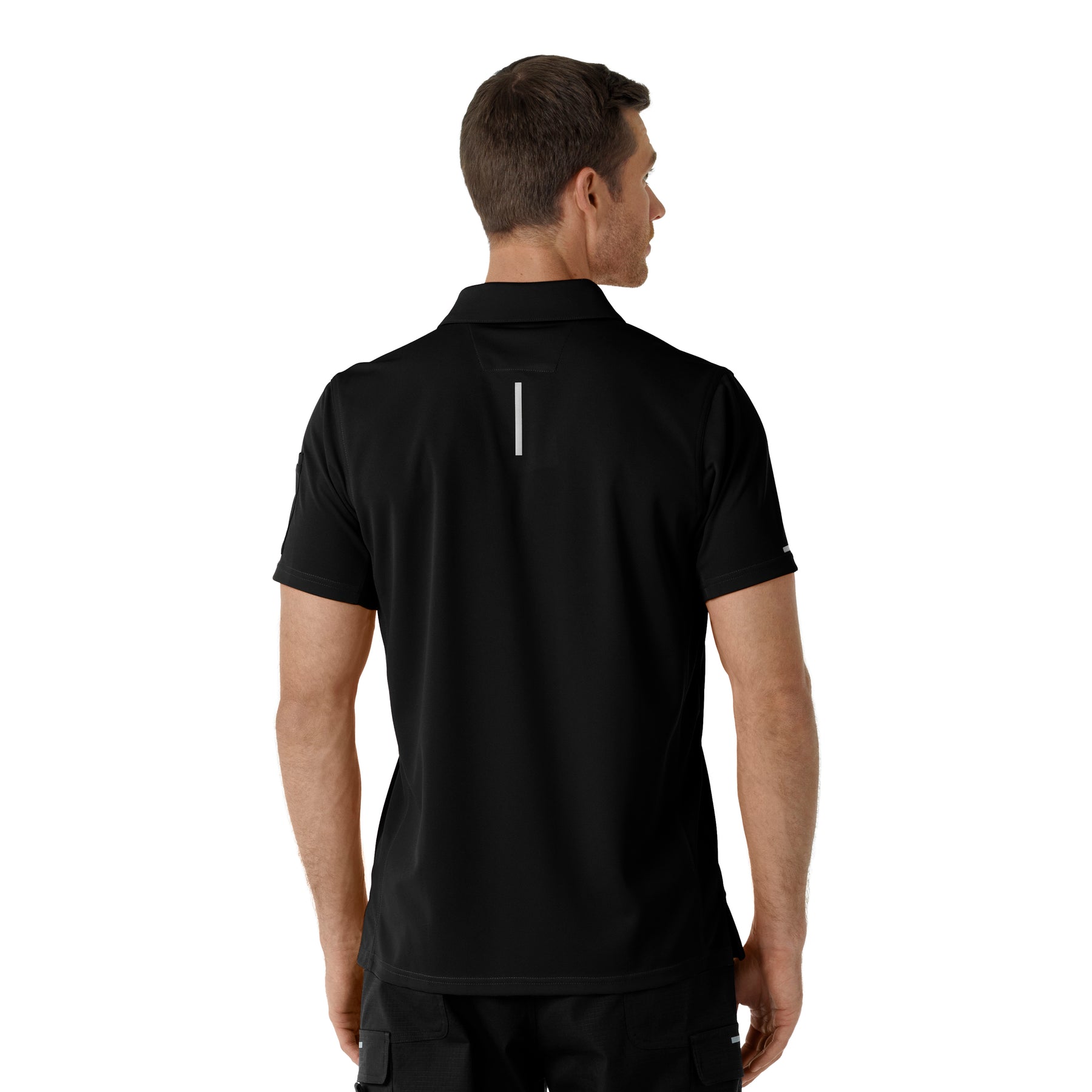 Rugged Flex RSCU Men's Lightweight Short Sleeve Polo Scrub Top Black back view