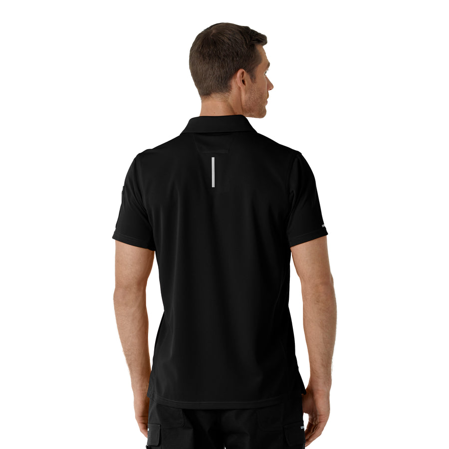 Rugged Flex RSCU Men's Lightweight Short Sleeve Polo Scrub Top Black back view