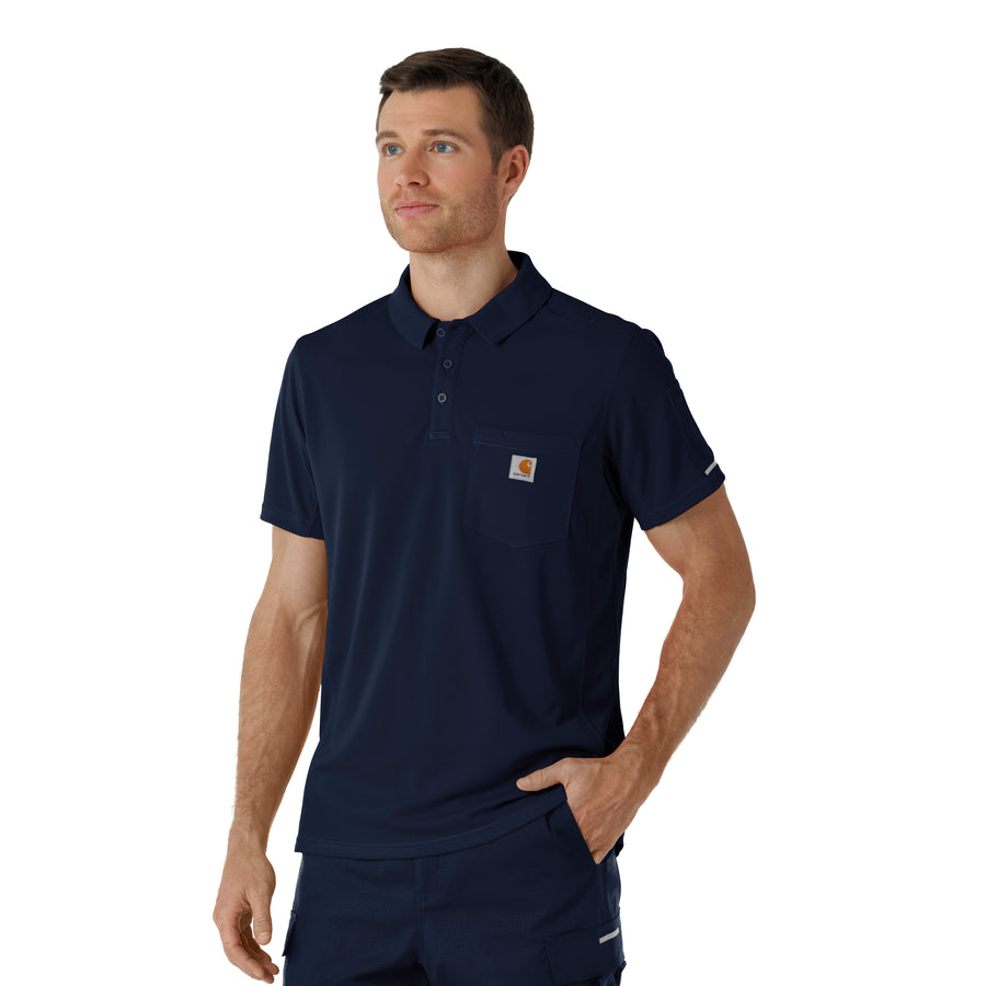 Rugged Flex RSCU Men's Lightweight Short Sleeve Polo Scrub Top Dark Navy side view