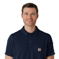 Rugged Flex RSCU Men's Lightweight Short Sleeve Polo Scrub Top Dark Navy front detail