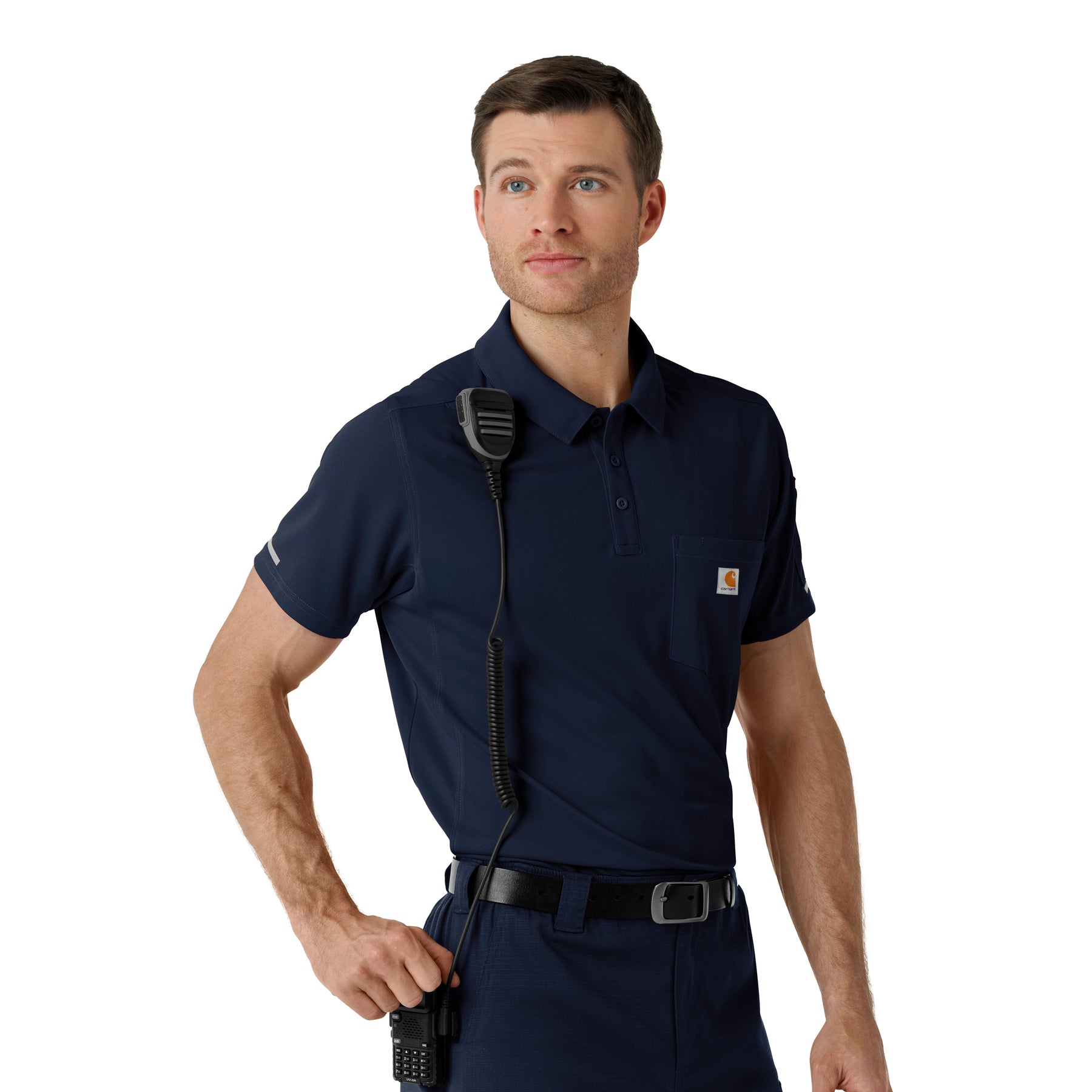 Rugged Flex RSCU Men's Lightweight Short Sleeve Polo Scrub Top Dark Navy side detail 2