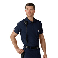 Rugged Flex RSCU Men's Lightweight Short Sleeve Polo Scrub Top Dark Navy side detail 2