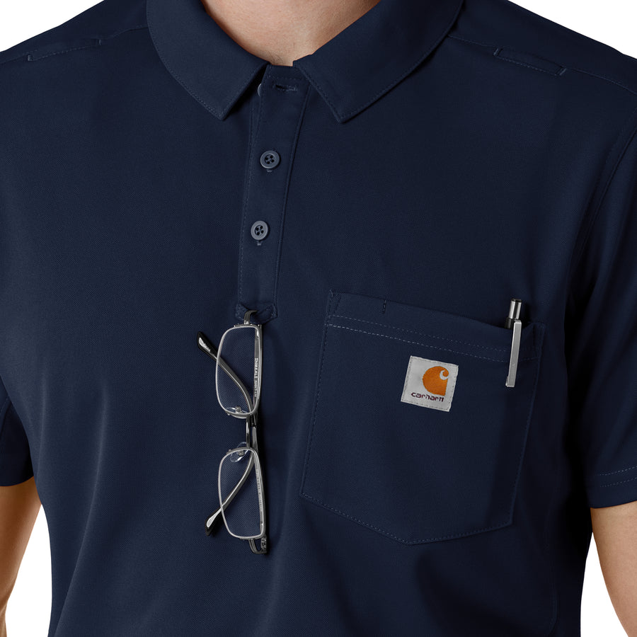Rugged Flex RSCU Men's Lightweight Short Sleeve Polo Scrub Top Dark Navy back detail