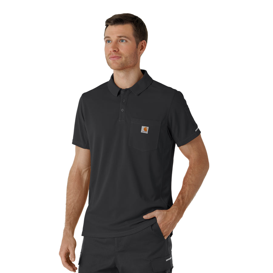 Rugged Flex RSCU Men's Lightweight Short Sleeve Polo Scrub Top Pewter side view