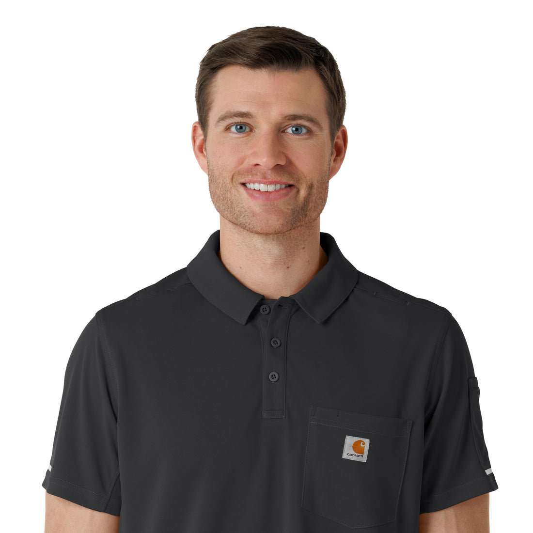 Rugged Flex RSCU Men's Lightweight Short Sleeve Polo Scrub Top Pewter front detail