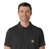 Rugged Flex RSCU Men's Lightweight Short Sleeve Polo Scrub Top Pewter front detail