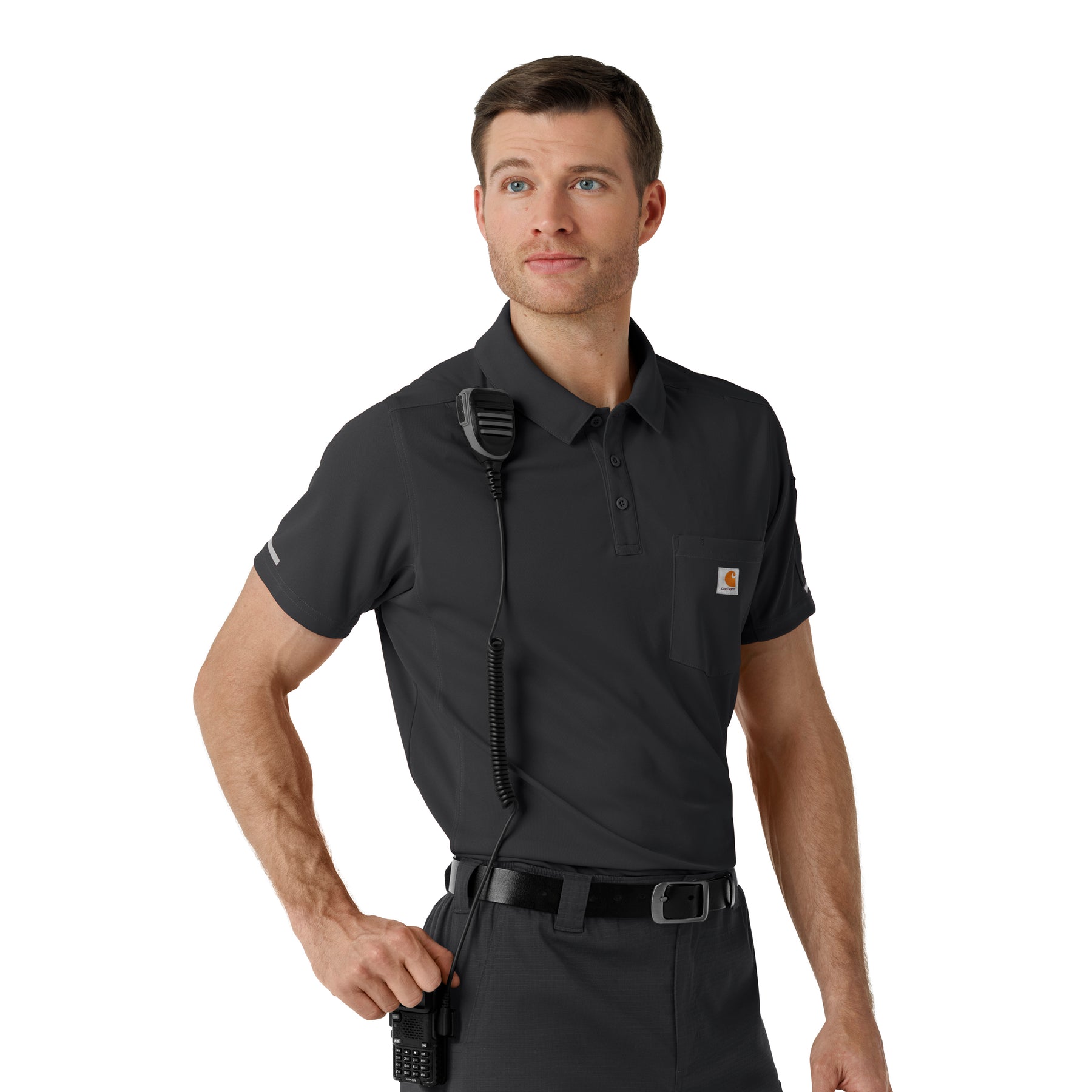 Rugged Flex RSCU Men's Lightweight Short Sleeve Polo Scrub Top Pewter side detail 2