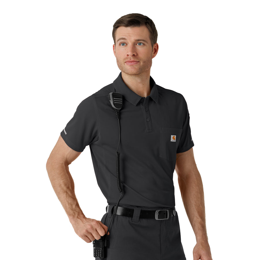 Rugged Flex RSCU Men's Lightweight Short Sleeve Polo Scrub Top Pewter side detail 2