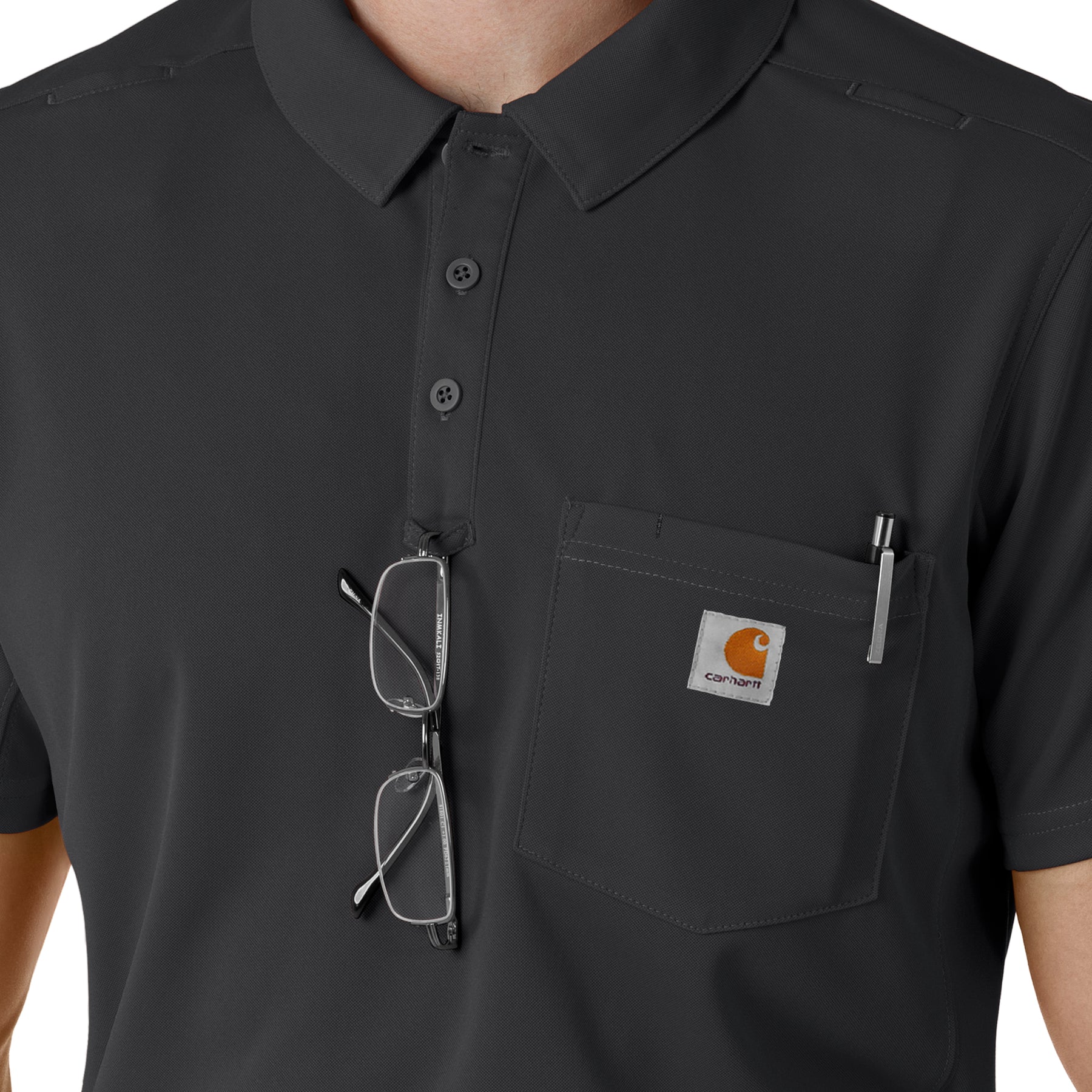 Rugged Flex RSCU Men's Lightweight Short Sleeve Polo Scrub Top Pewter back detail