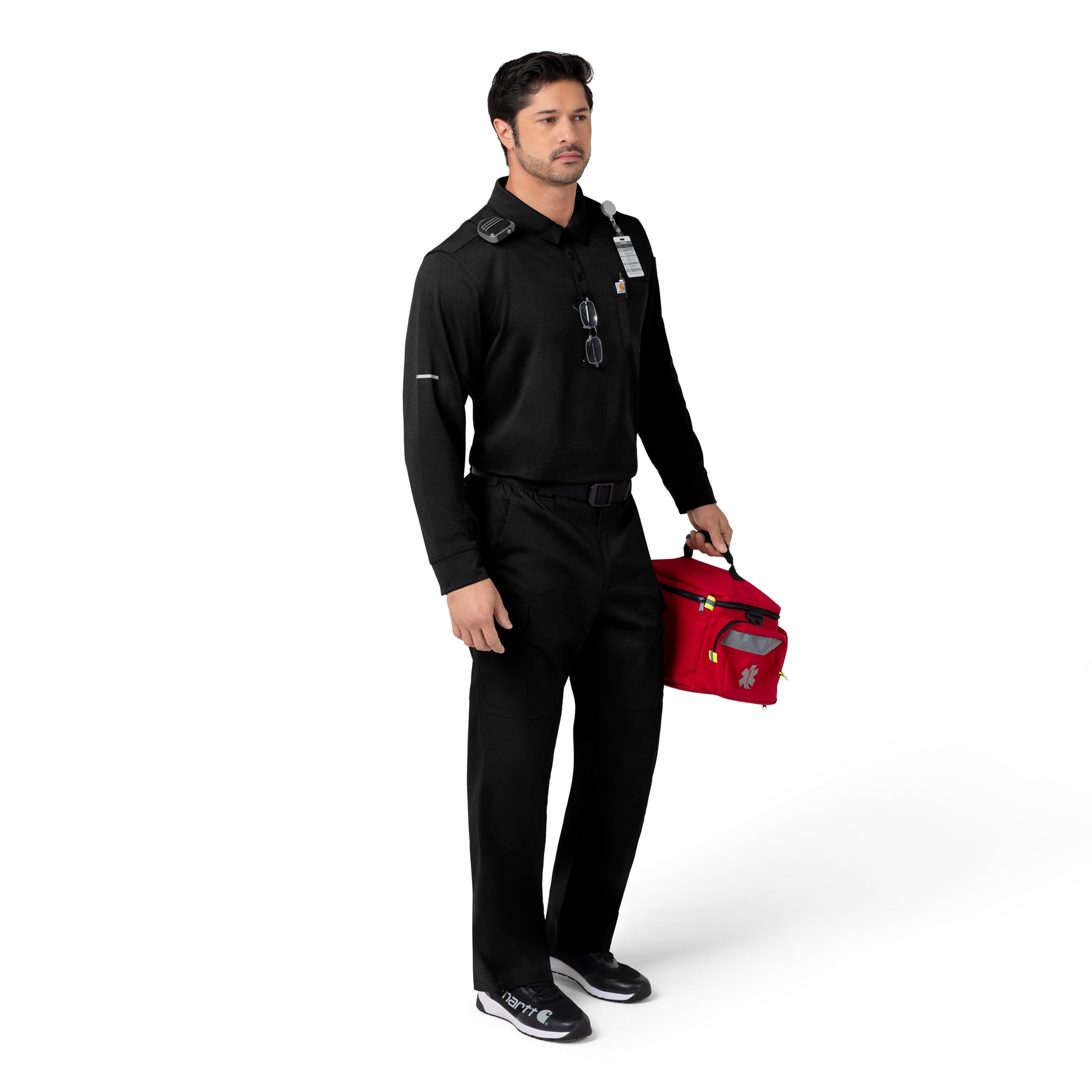 Rugged Flex RSCU Men's Heavyweight Long Sleeve Polo Scrub Top Black full scrub set
