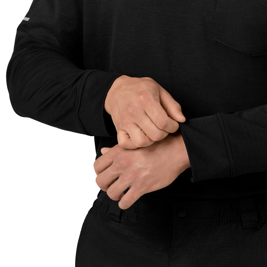 Rugged Flex RSCU Men's Heavyweight Long Sleeve Polo Scrub Top Black front detail