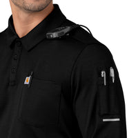 Rugged Flex RSCU Men's Heavyweight Long Sleeve Polo Scrub Top Black side detail 1