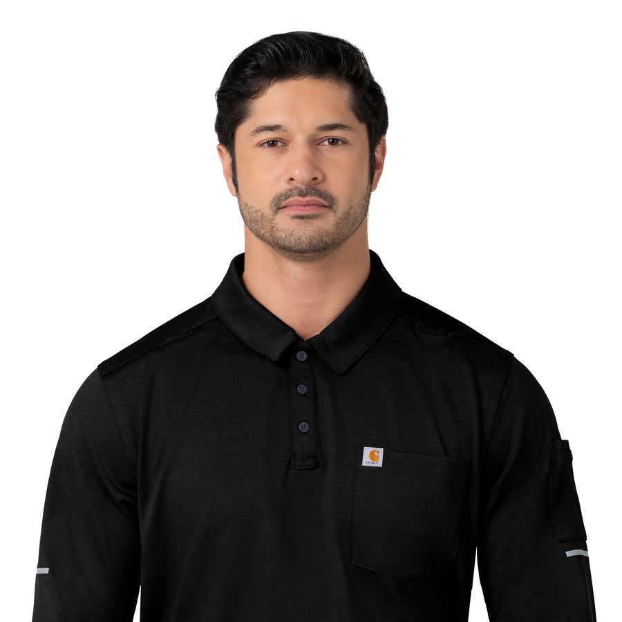 Rugged Flex RSCU Men's Heavyweight Long Sleeve Polo Scrub Top Black side detail 2