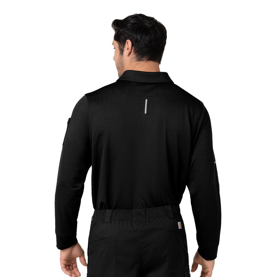 Rugged Flex RSCU Men's Heavyweight Long Sleeve Polo Scrub Top Black back view