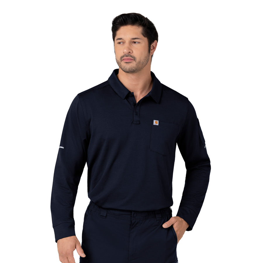 Rugged Flex RSCU Men's Heavyweight Long Sleeve Polo Scrub Top Dark Navy