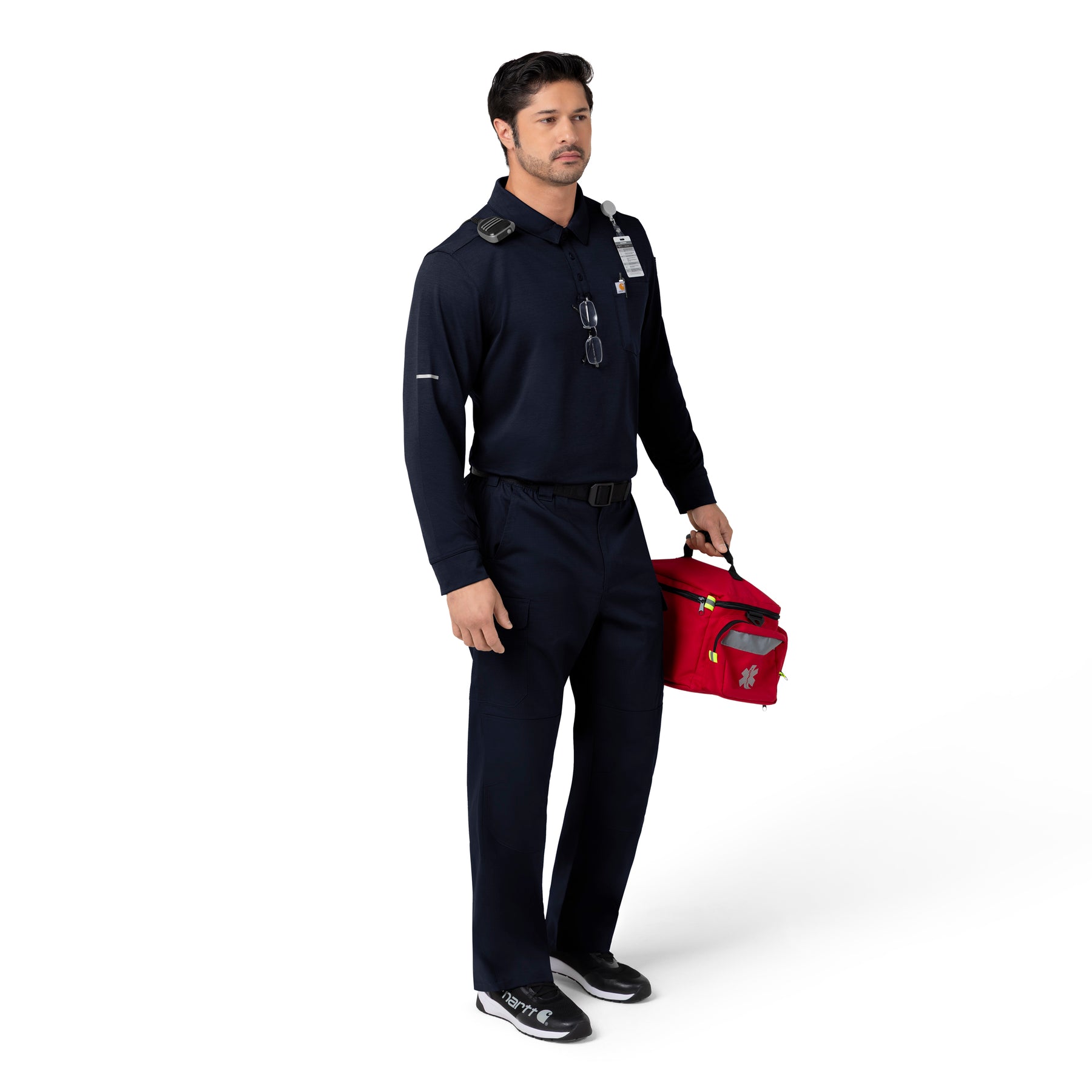 Rugged Flex RSCU Men's Heavyweight Long Sleeve Polo Scrub Top Dark Navy full scrub set