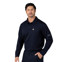 Rugged Flex RSCU Men's Heavyweight Long Sleeve Polo Scrub Top Dark Navy side view
