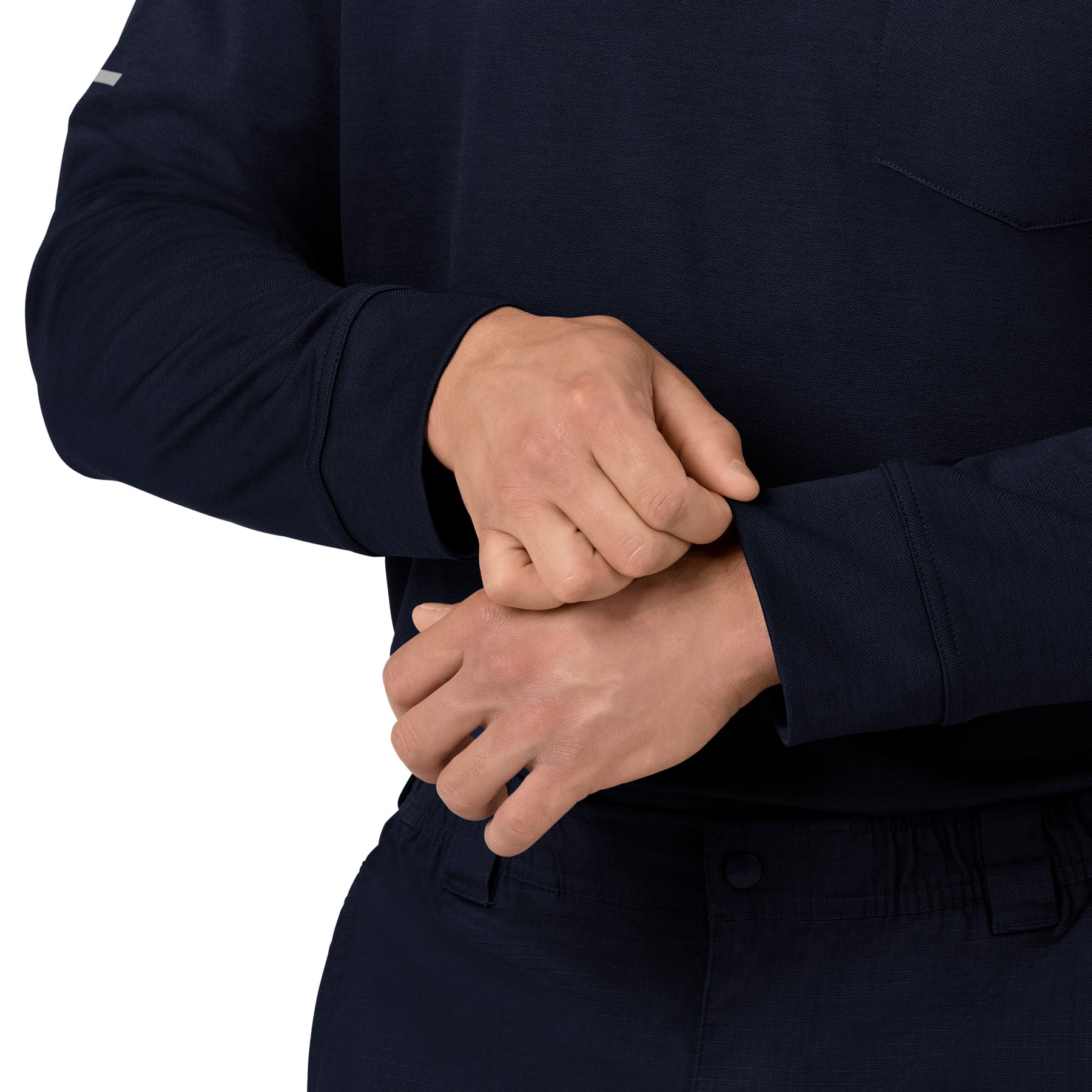 Rugged Flex RSCU Men's Heavyweight Long Sleeve Polo Scrub Top Dark Navy front detail