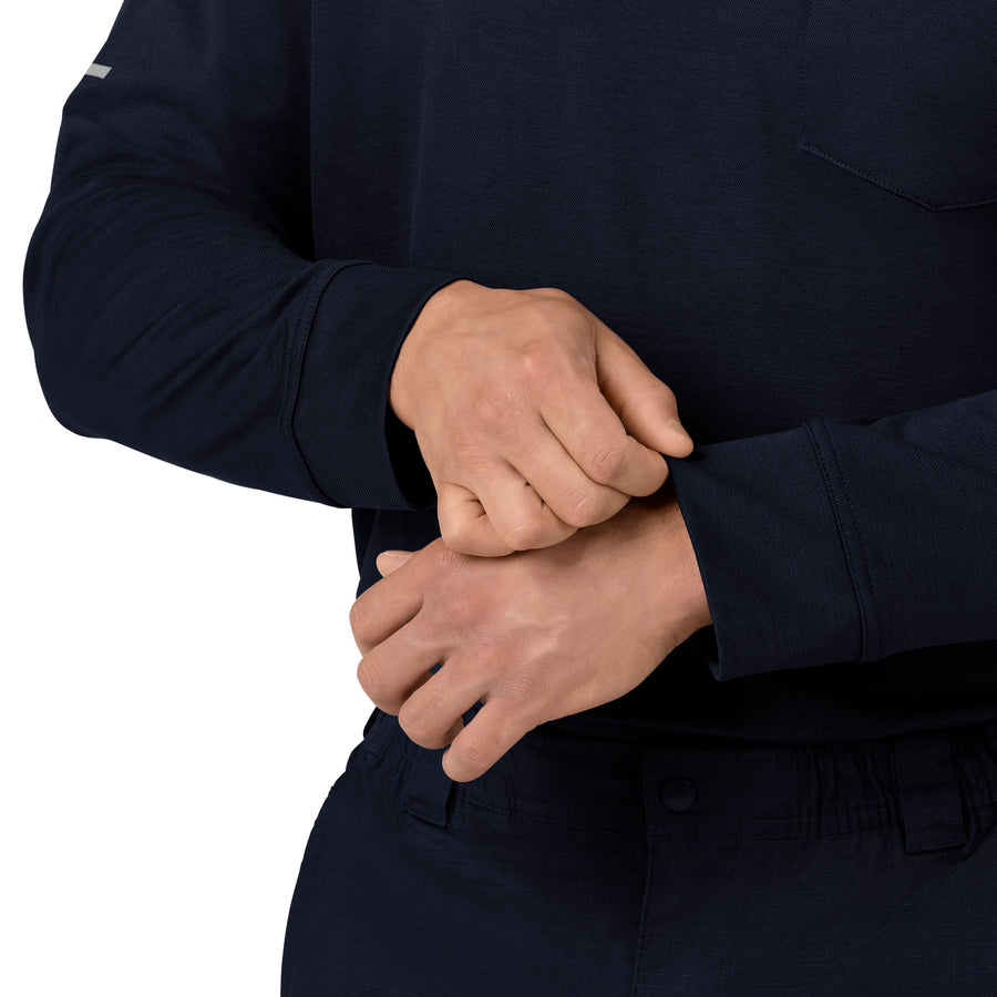 Rugged Flex RSCU Men's Heavyweight Long Sleeve Polo Scrub Top Dark Navy front detail