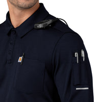 Rugged Flex RSCU Men's Heavyweight Long Sleeve Polo Scrub Top Dark Navy side detail 1