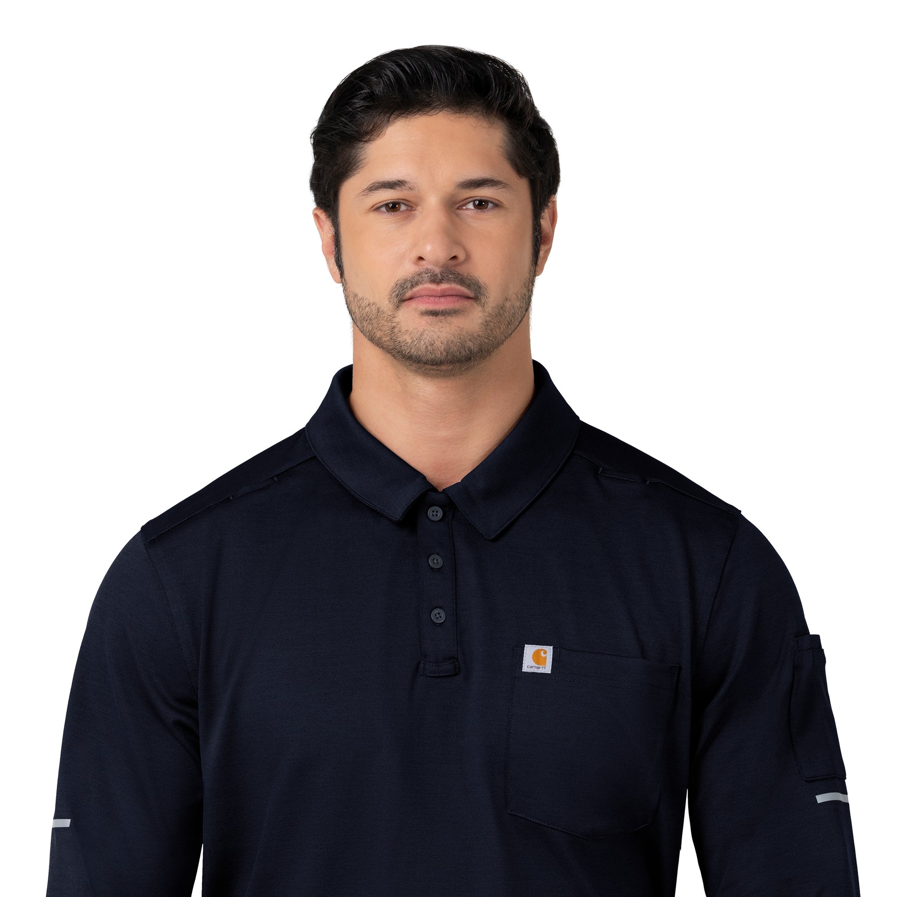 Rugged Flex RSCU Men's Heavyweight Long Sleeve Polo Scrub Top Dark Navy side detail 2