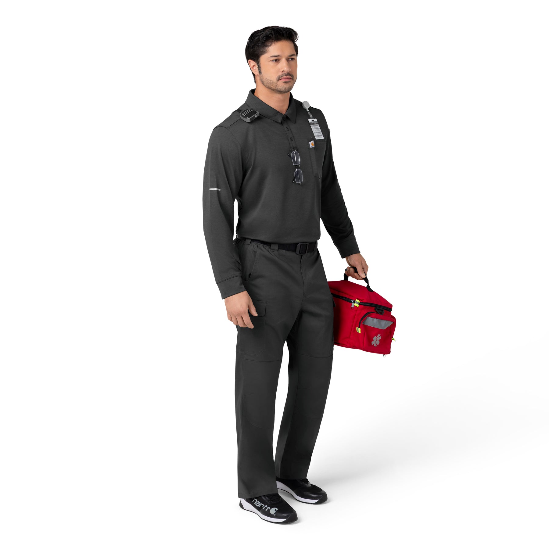 Rugged Flex RSCU Men's Heavyweight Long Sleeve Polo Scrub Top Pewter full scrub set