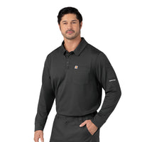 Rugged Flex RSCU Men's Heavyweight Long Sleeve Polo Scrub Top Pewter side view