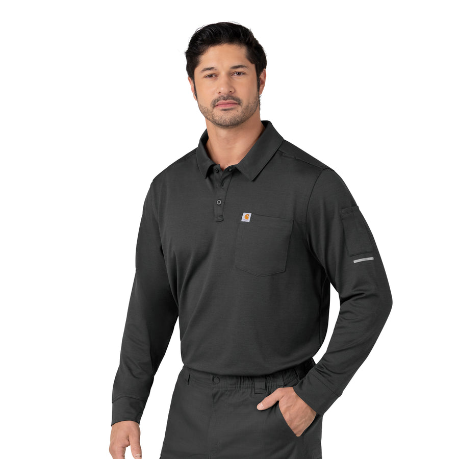 Rugged Flex RSCU Men's Heavyweight Long Sleeve Polo Scrub Top Pewter side view