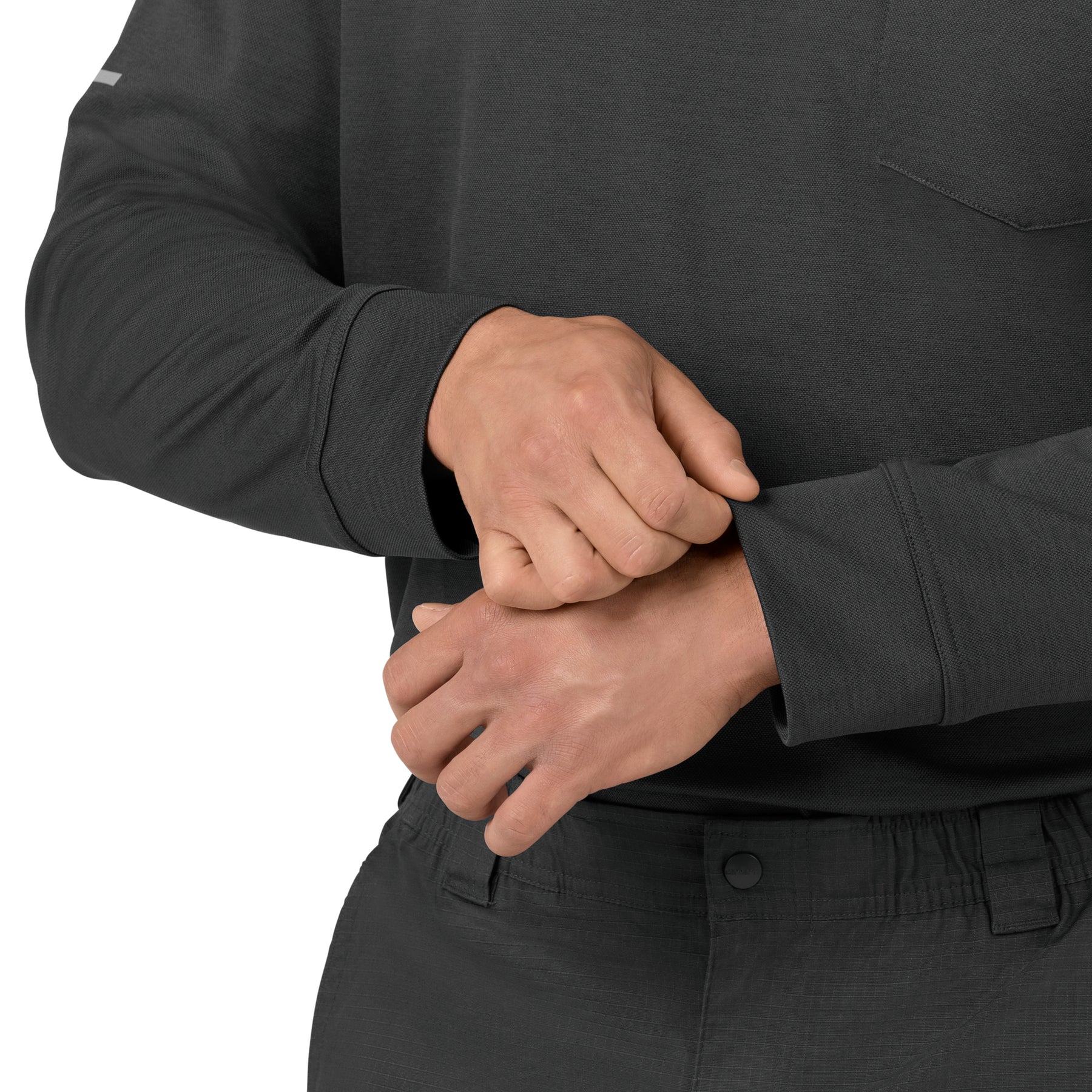 Rugged Flex RSCU Men's Heavyweight Long Sleeve Polo Scrub Top Pewter front detail