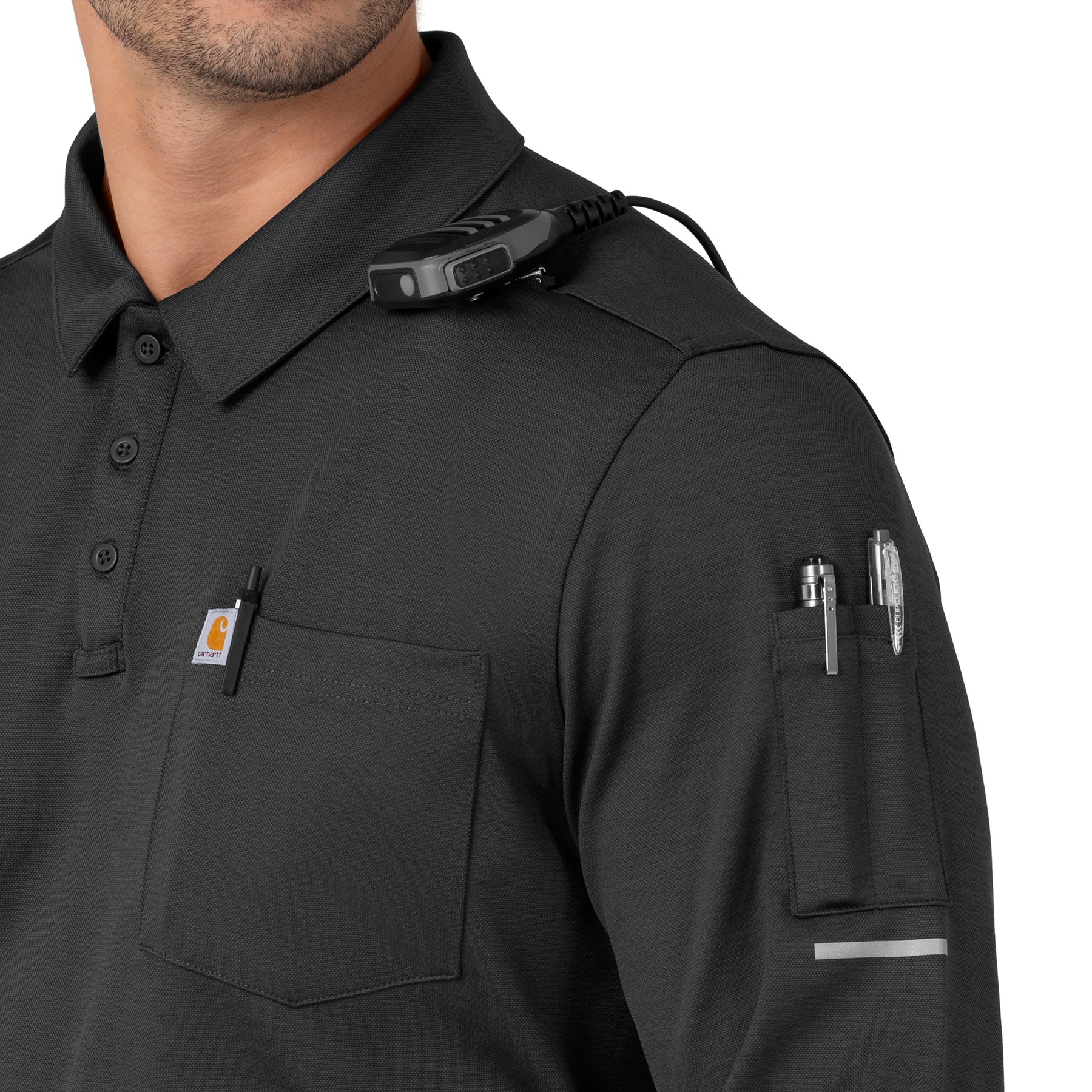 Rugged Flex RSCU Men's Heavyweight Long Sleeve Polo Scrub Top Pewter side detail 1