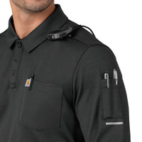 Rugged Flex RSCU Men's Heavyweight Long Sleeve Polo Scrub Top Pewter side detail 1