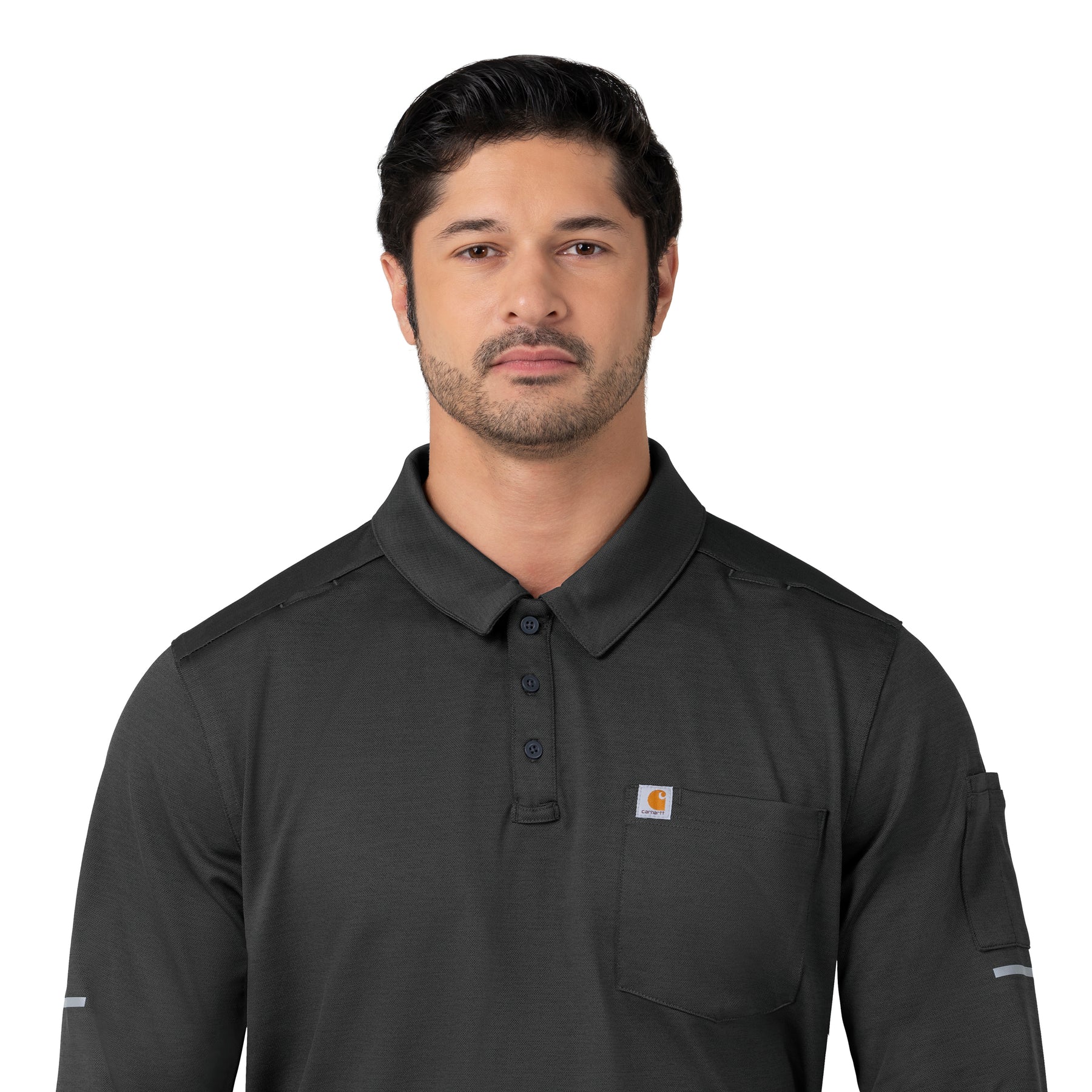 Rugged Flex RSCU Men's Heavyweight Long Sleeve Polo Scrub Top Pewter side detail 2