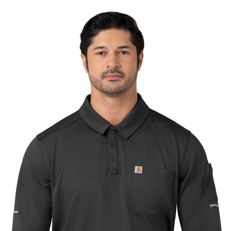 Rugged Flex RSCU Men's Heavyweight Long Sleeve Polo Scrub Top Pewter side detail 2