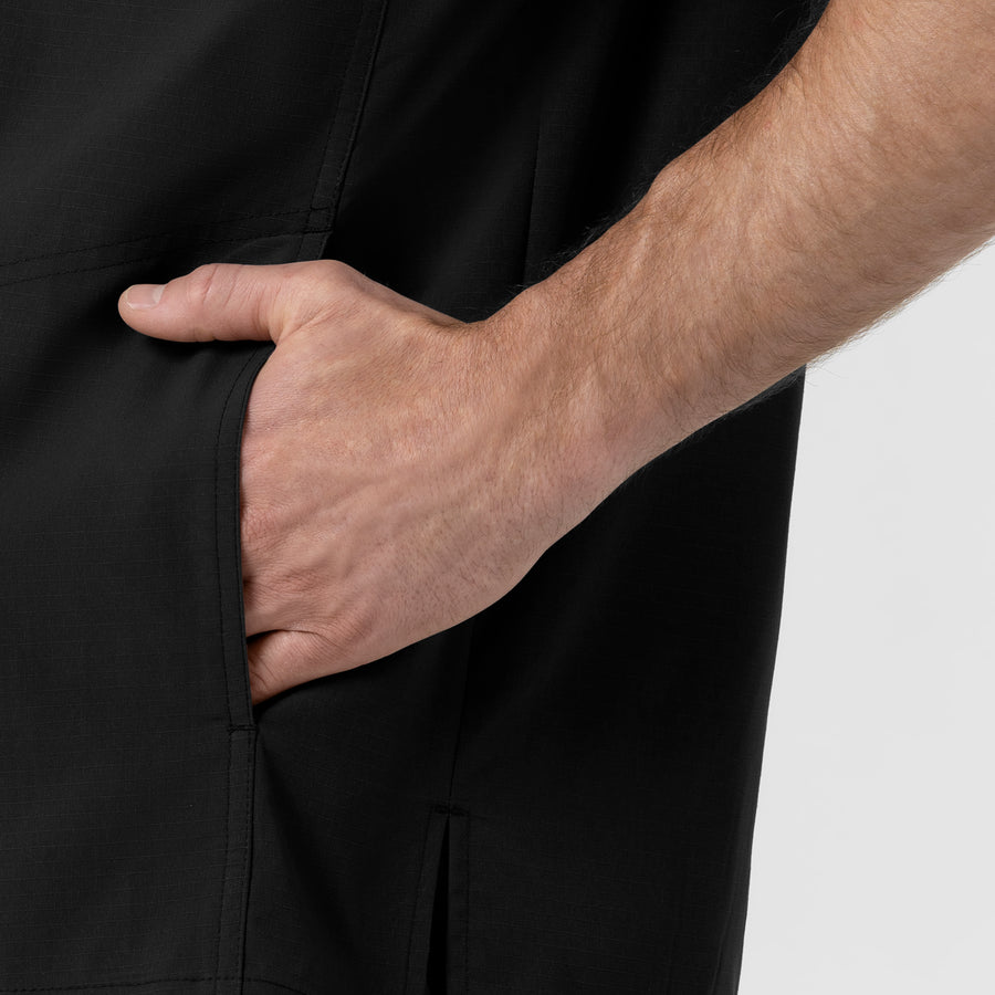 Rugged Flex FLD Men's Ripstop V-Neck Scrub Top Black front detail