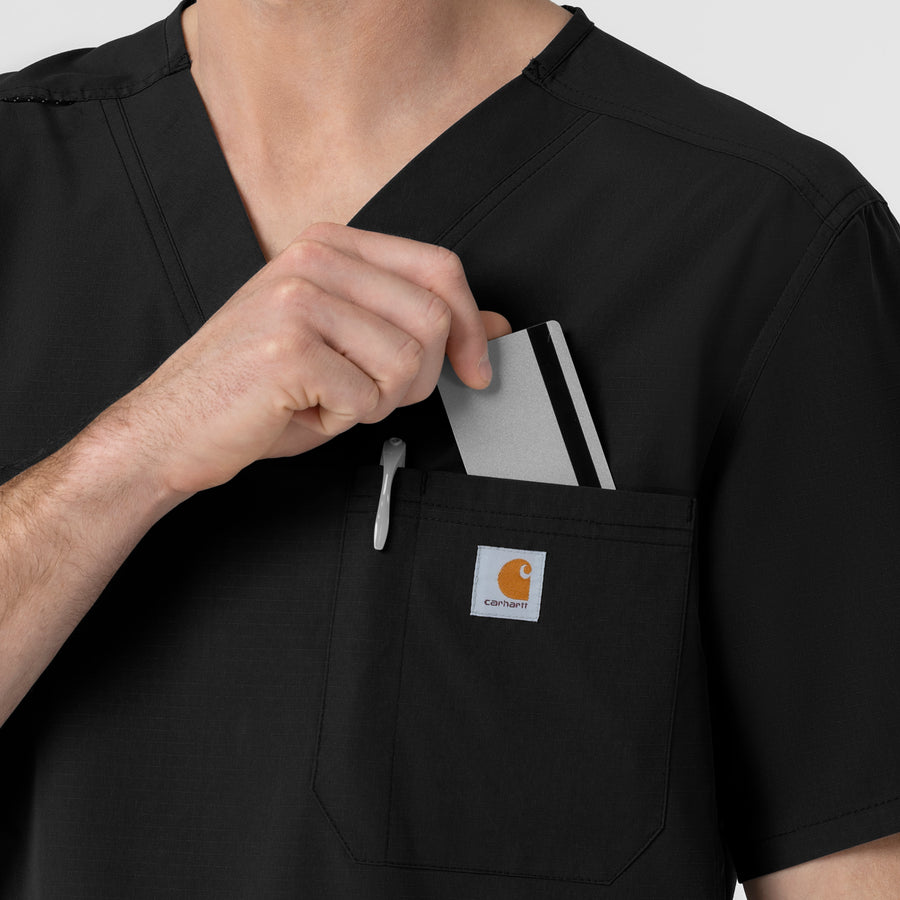 Rugged Flex FLD Men's Ripstop V-Neck Scrub Top Black side detail 2