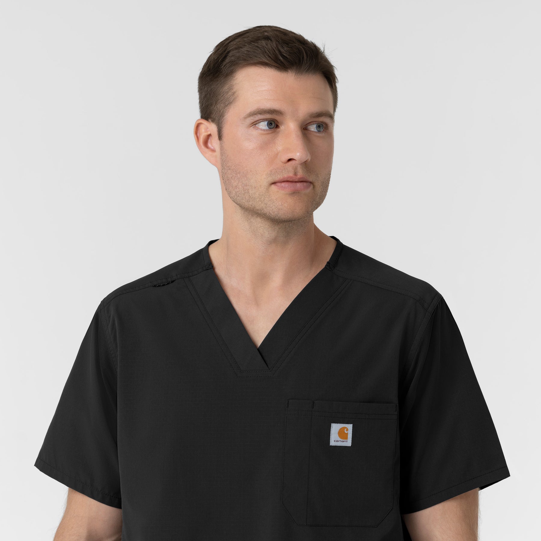 Rugged Flex FLD Men's Ripstop V-Neck Scrub Top Black back detail