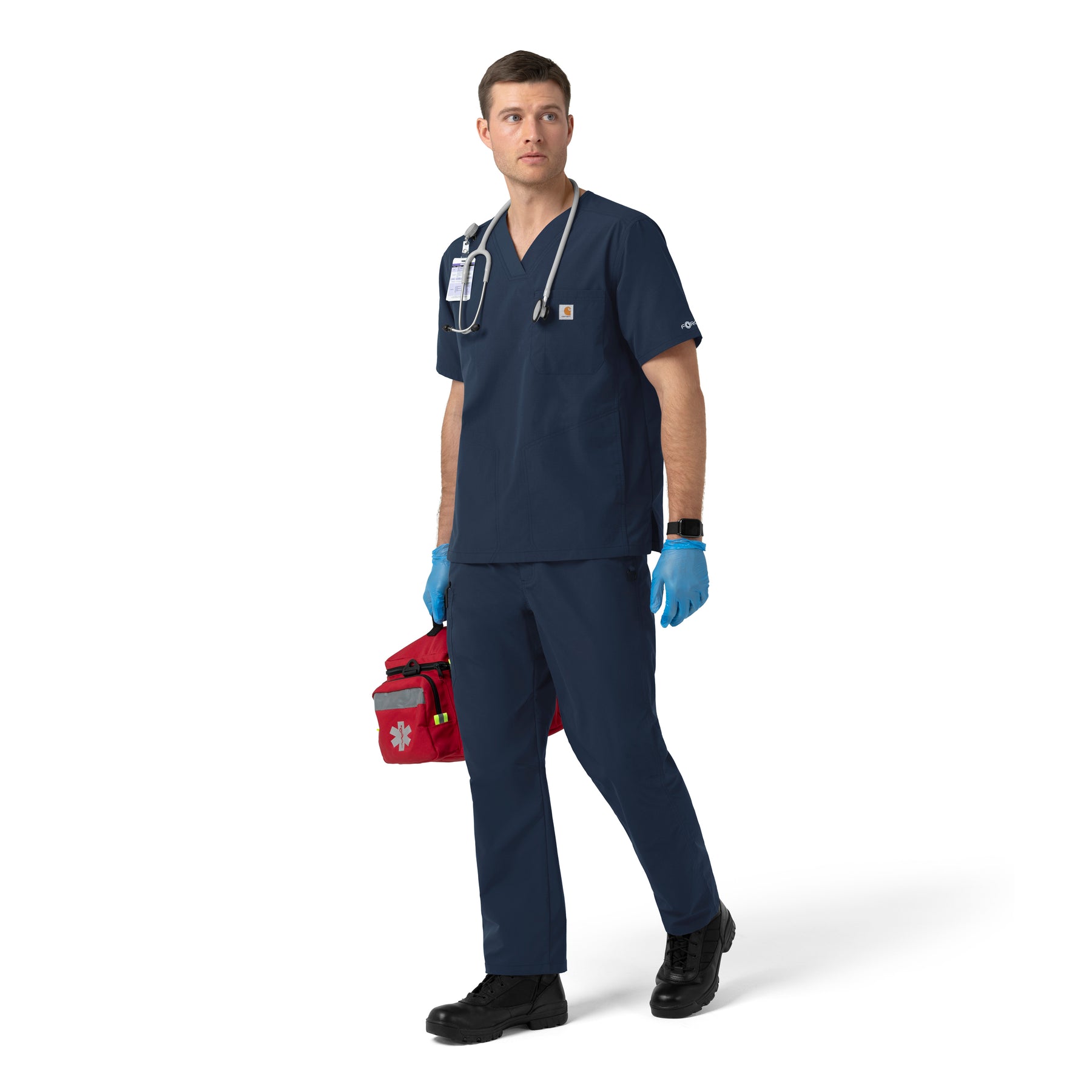 Rugged Flex FLD Men's Ripstop V-Neck Scrub Top Navy full scrub set