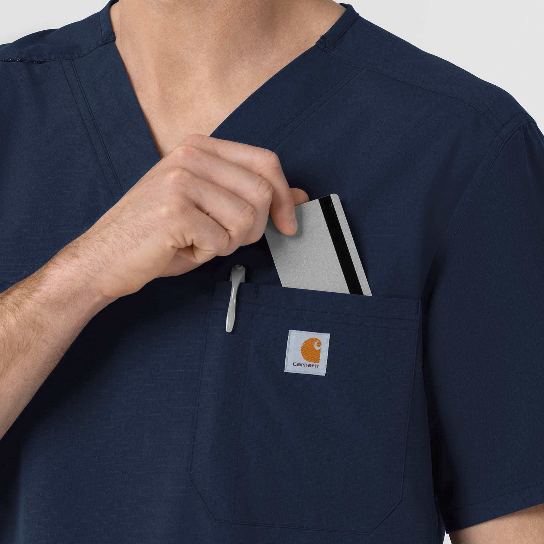 Rugged Flex FLD Men's Ripstop V-Neck Scrub Top Navy side detail 2