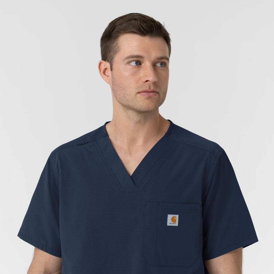 Rugged Flex FLD Men's Ripstop V-Neck Scrub Top Navy back detail